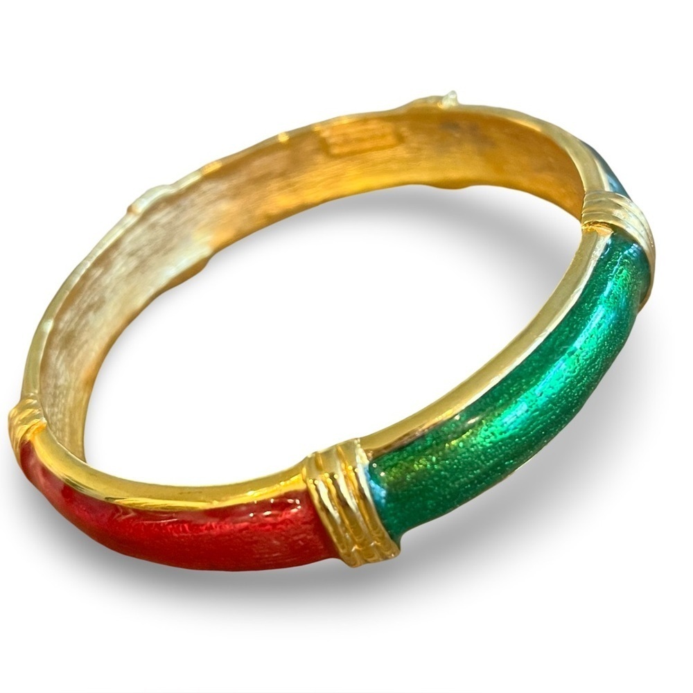 Vintage 80s In-Vest-Ments Christmas Holiday Red Green Gold Bangle